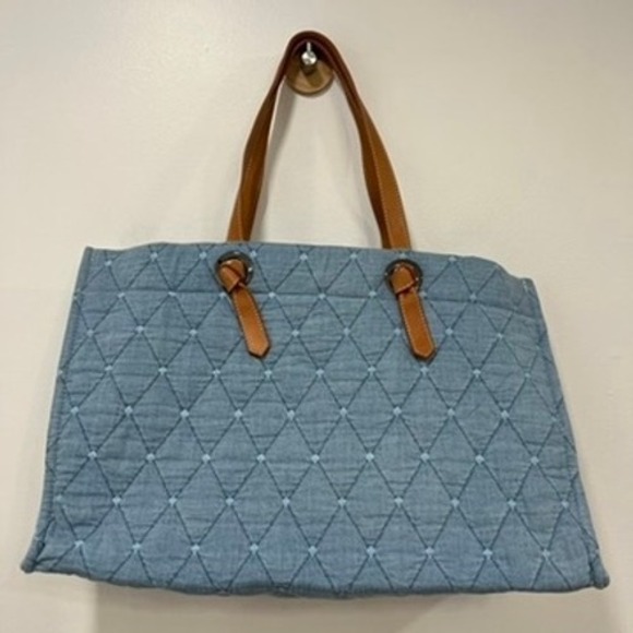 J Mclaughlin Nessa Handbag‎ One Size NWT $248 Blue Quilted Tote Cotton Purse - Picture 3 of 13